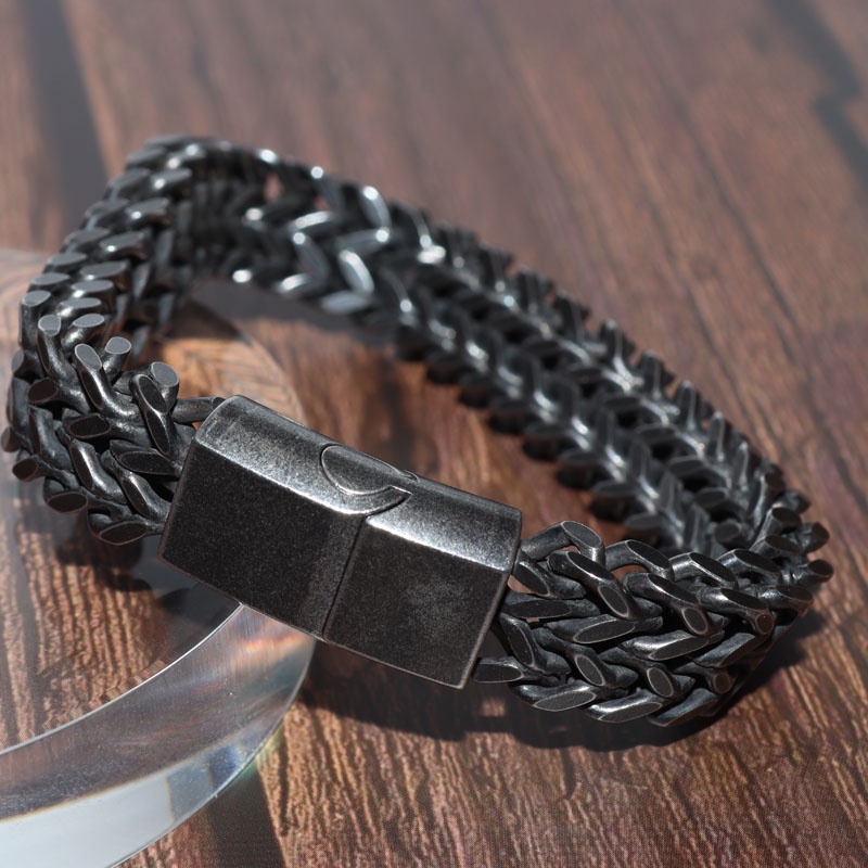 Vòng Tay Dây Xích Đôi Bằng Thép Không Gỉ Màu Bạc Phong Cách Rock Thời Trang Cho Nam