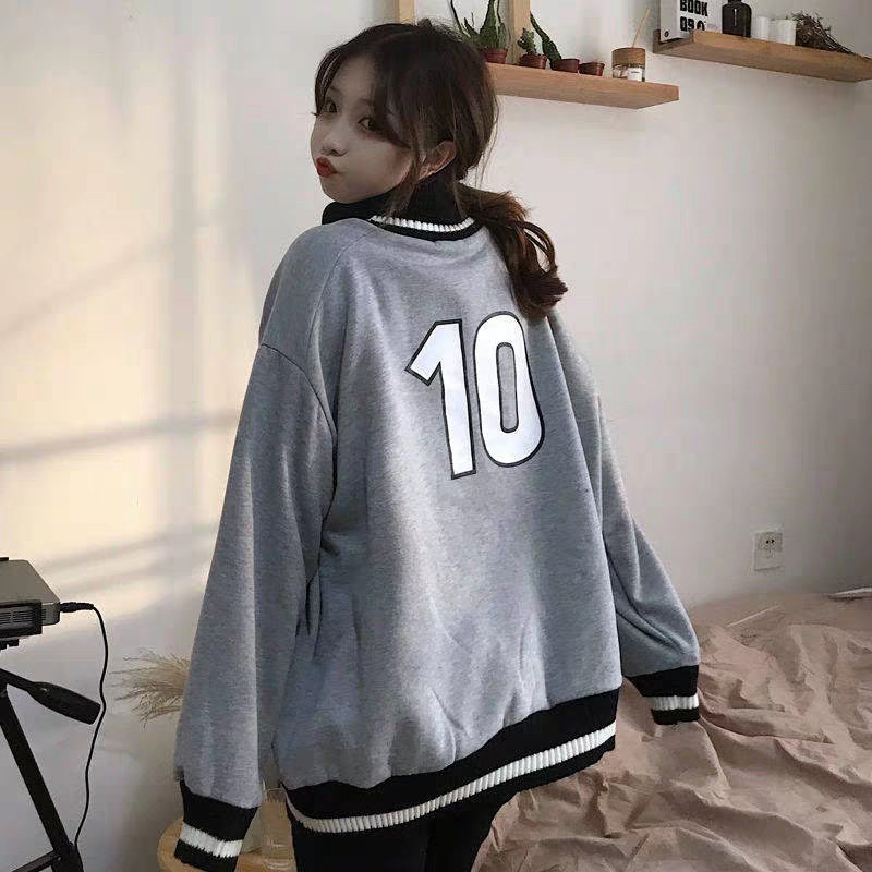 Mẫu Đẹp Giá Sỉ ❤ Áo Nỉ Bóng Chày Cao Cổ Đen Xám In Số Ulzzang Hàn Quốc