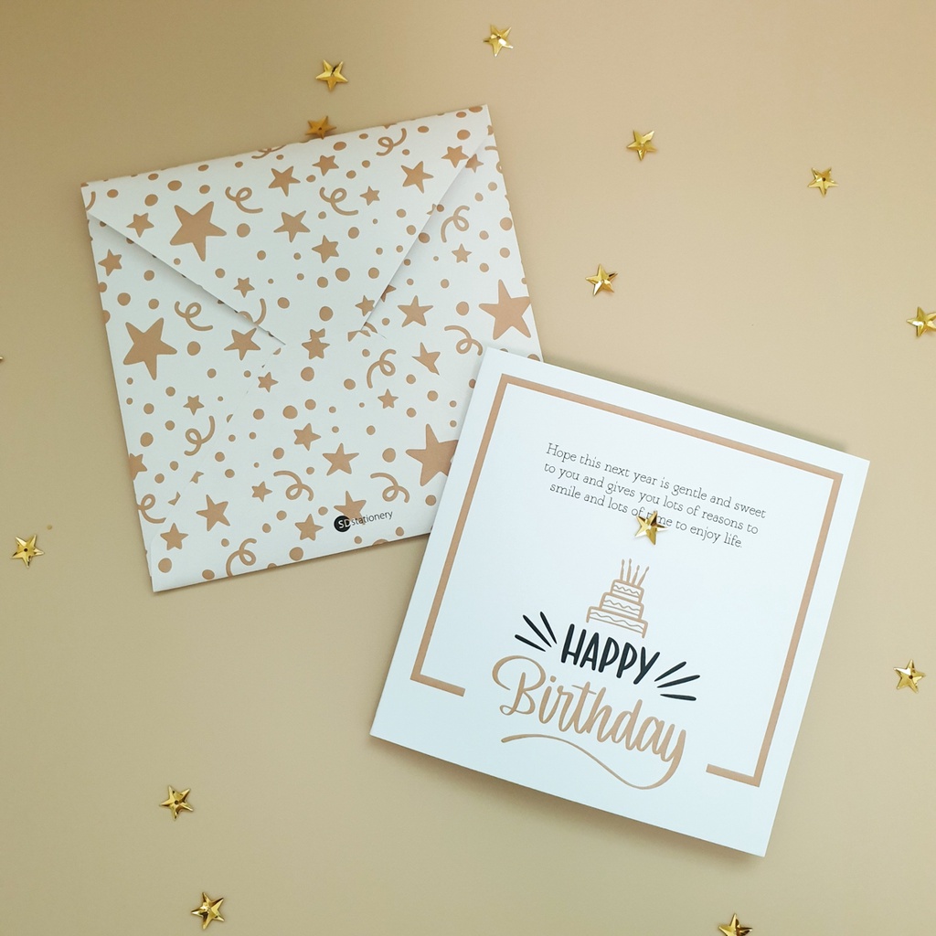 Thiệp chúc mừng sinh nhật 12x12 SDstationery SN2 STARRY họa tiết ngôi sao typography chữ viết tay đơn giản