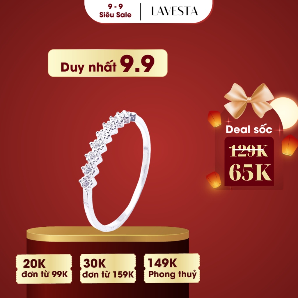 Nhẫn bạc nữ S999 bạc ta nguyên chất đính đá pha lê tinh tế, thanh lịch SUN565 Lavesta