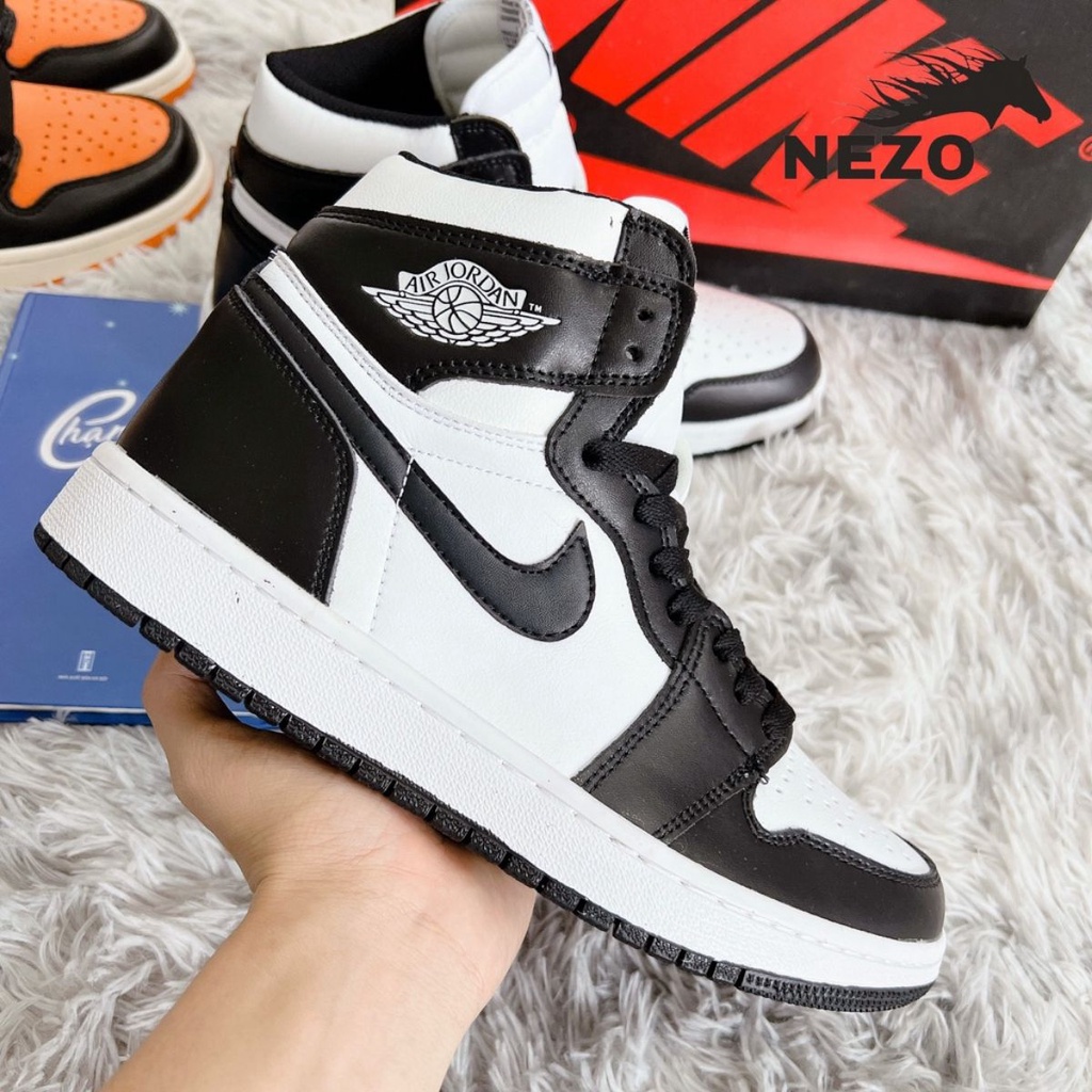 Giày Jordan Cổ Cao, Giày Jordan 1 Panda Đen Trắng Cao Cổ Thời Trang Full Box Bill