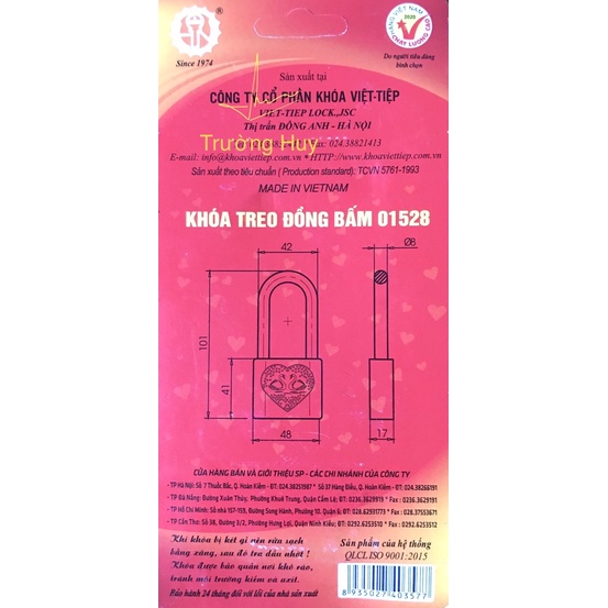 [chính hãng] khoá đồng bấm trái tim Việt Tiệp 01528,01524 - Bảo hành 2 năm