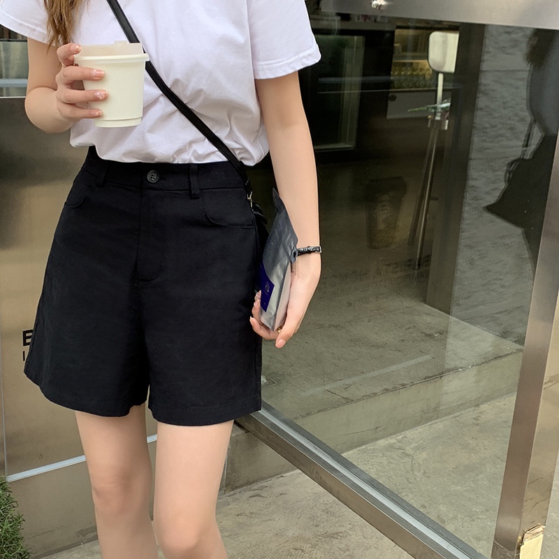 Quần short nữ Lưng cao Màu trơn Form rộng Cao cấp Ulzzang Hàn Quốc Quần sooc đùi nữ Cạp cao Thời trang