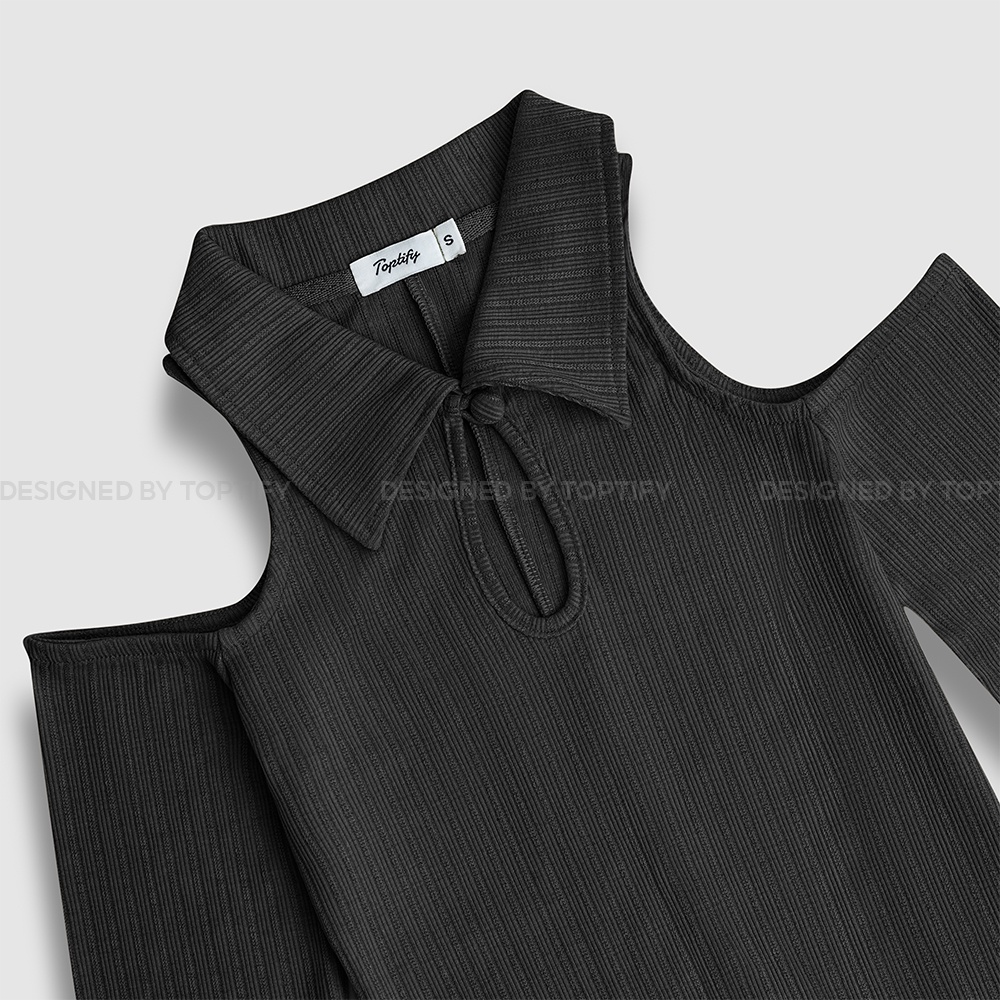 Đầm body thun Polo cổ tàu ôm dáng TOPTIFY tay dài cổ tàu cài nút bọc khoét giọt nước Quinn Dress DT26