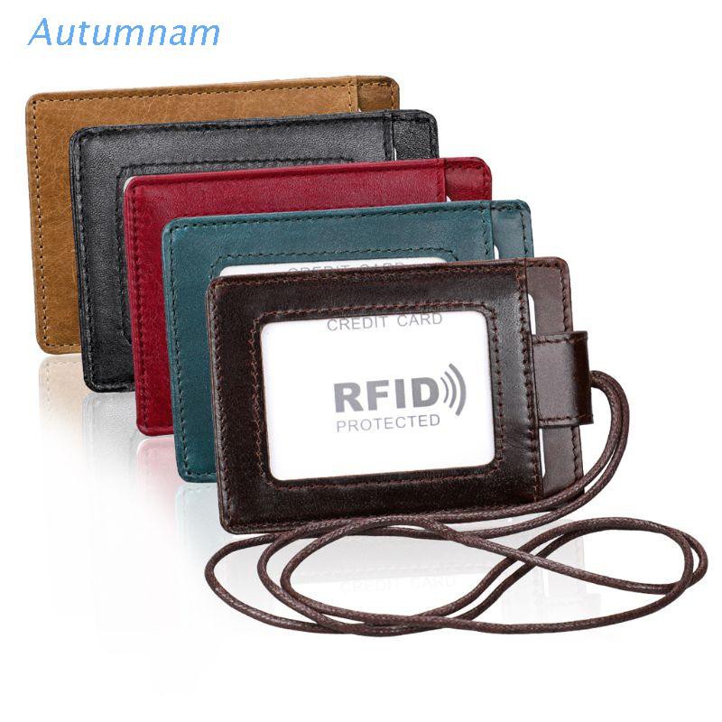 Bao đựng thẻ tên xe buýt danh thiếp RFID bằng da tích hợp dây đeo nhỏ gọn cho văn phòng