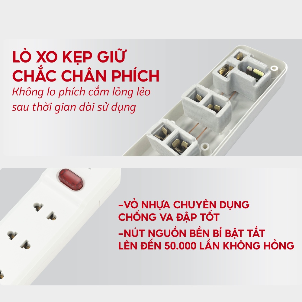 Ổ cắm điện đa năng SOPOKA nhiều lỗ cắm dây 2m-4m có USB an toàn tiện lợi công suất 2200W