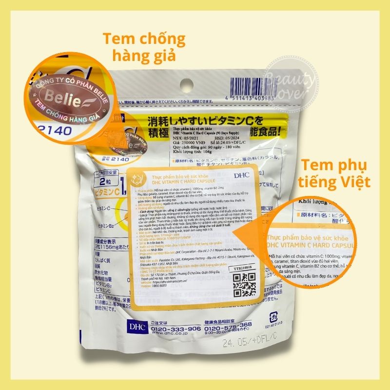 Viên uống DHC vitamin C 30 ngày và 90 ngày Nhật Bản, tăng cường đề kháng, hỗ trợ làm sáng da và giảm mụn – Beauty Lover