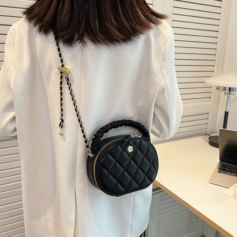 Túi Đeo Vai Hình Tròn Họa Tiết Hình Thoi Phong Cách Hàn Quốc Thời Trang Cho Nữ