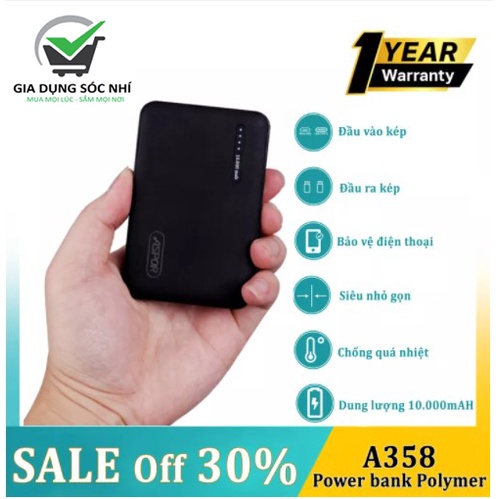 ⚡️2 Cổng Sạc +10.000mha⚡️ Pin sạc dự phòng Aspor A358 mini 10.000mah Pin polymer sạc nhanh, chống cháy nổ cực tốt