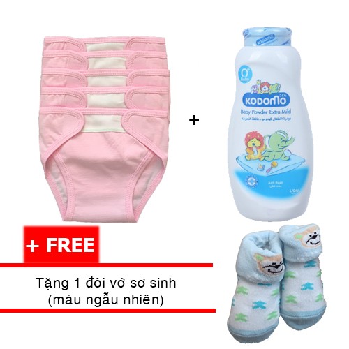 Tã vải dán Hello BB Màu size S - 5 cái/bịch - màu hồng + phấn rôm Kodomo 200g