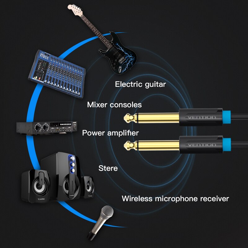 Vention Aux Guitar Cable 6.5 Jack 6.5mm to 6.5mm Audio Cable 6.35mm Aux Cable for Stereo Guitar Mixer Amplifier Speaker cable 2m