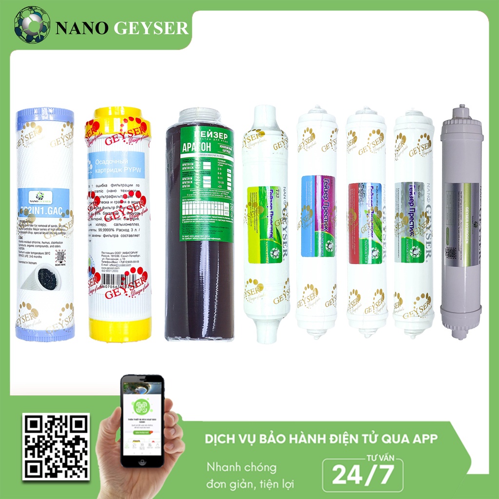 Bộ 8 lõi lọc nước dùng cho các dòng máy NANO, Nano Geyser Eco, Ecotar, TK,...