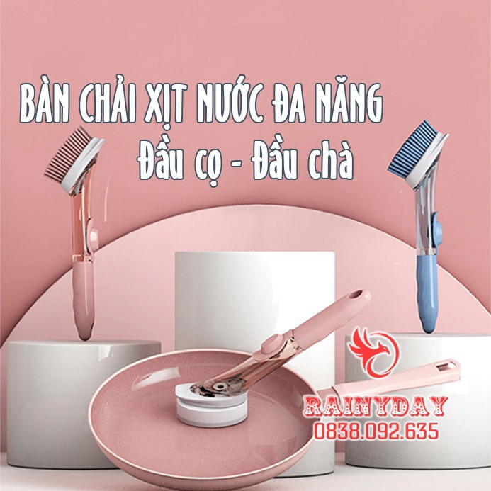 Bàn chải nhựa chà sàn đa năng cán dài tự động xịt nước cây chổi bọt biển cọ rửa nhà bếp phòng tắm vệ sinh