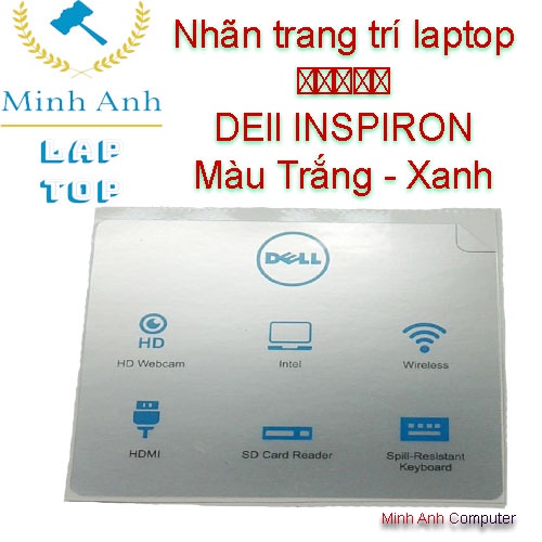 Nhãn trang trí laptop ⭐⭐⭐⭐⭐  DEll INSPIRON - Màu Trắng - Xanh