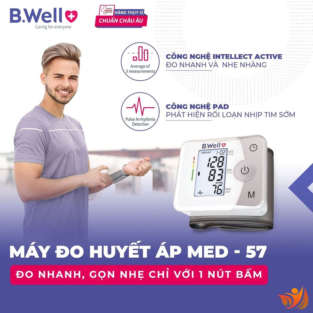 Máy đo huyết áp cổ tay điện tử tự động b.well med 57 - bwell y tế 360