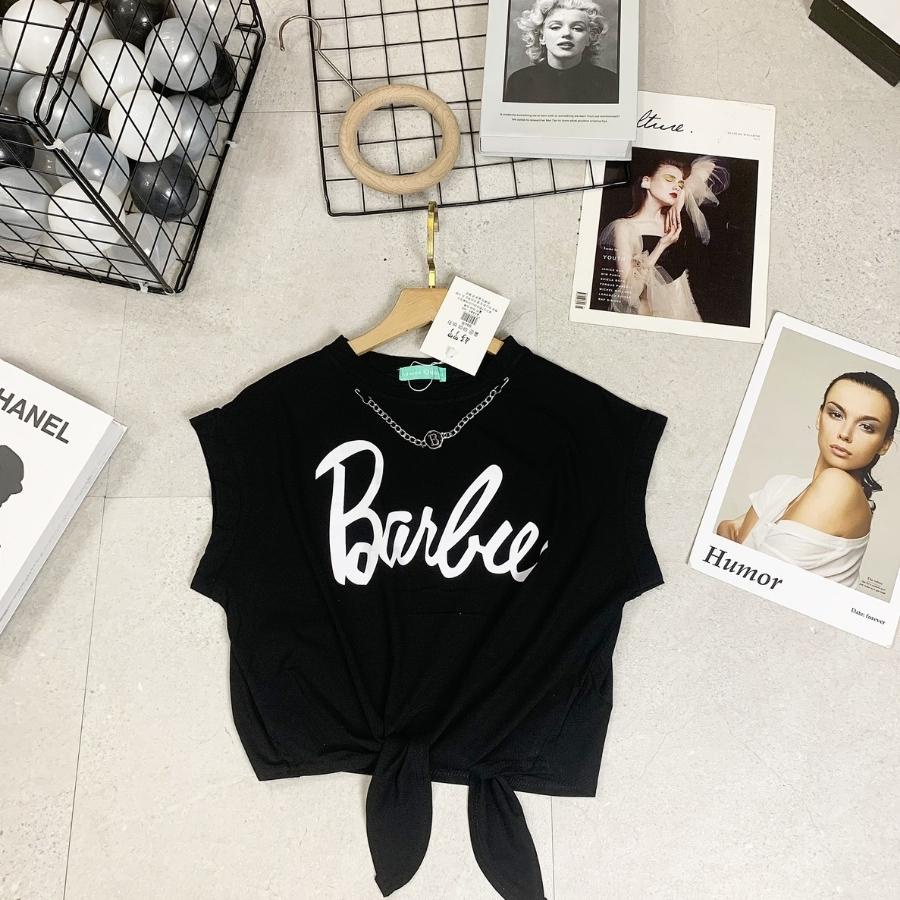 Áo Croptop nữ, áo croptop kiểu chất cotton mát dây buộc thiết kế trẻ trung cá tính in hình chữ Barbie