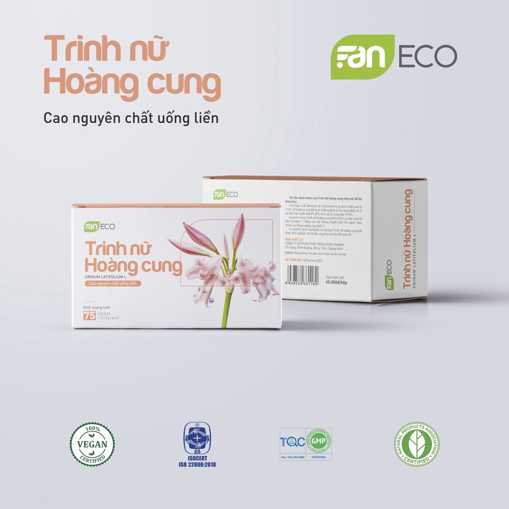 Cao trinh nữ hoàng cung Faneco tăng cường miễn dịch chống oxy hoá, hỗ trợ ngăn ngừa sự phát triển của u xơ, hộp 15 gói