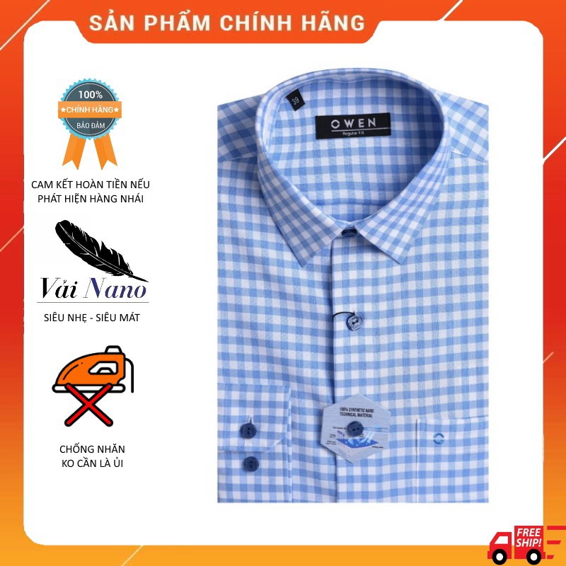 Sale Chính Hãng (ẢNH THẬT - OWEN) Áo sơ mi dài tay Owen regular fit chất nano màu xanh AR 91527 hot 🌺 neww * ! %