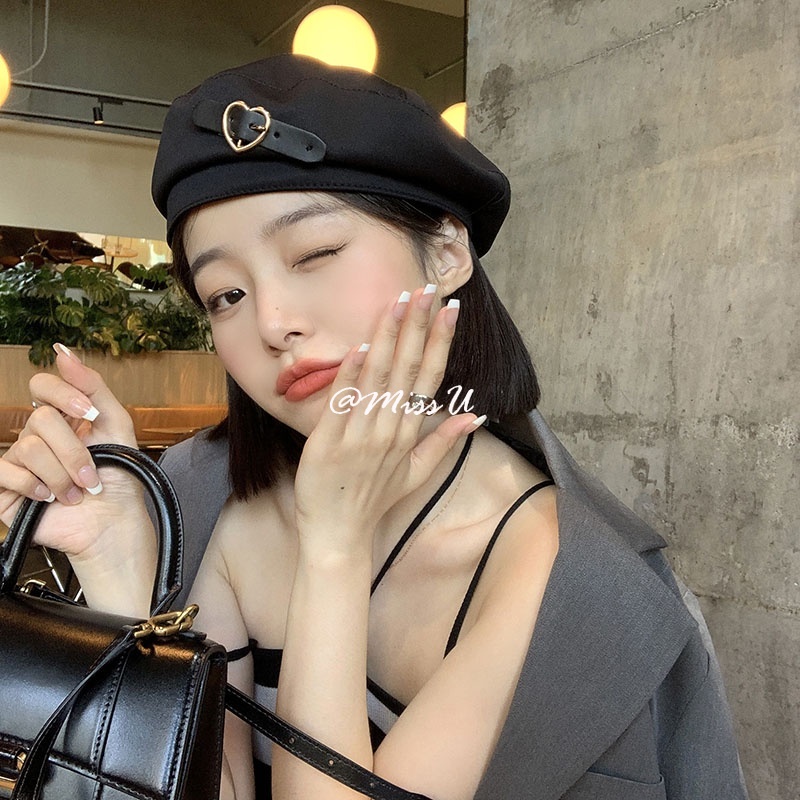 Nón beret họa tiết trái tim thời trang nữ tính
