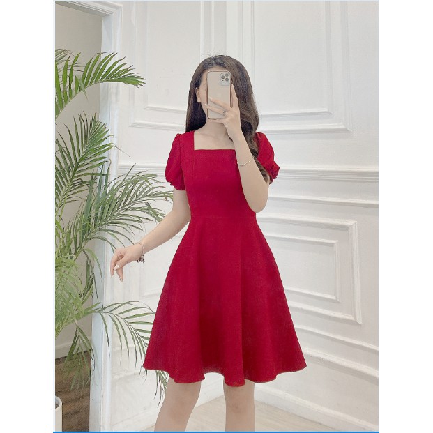 Váy xòe cổ vuông ôm eo TKV1075-  Leeza (Kèm video ảnh thật do shop tự chụp)