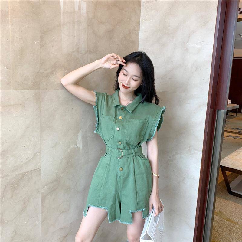 Jumpsuit Tay Ngắn Ống Rộng Lưng Cao Thời Trang Cho Nữ | BigBuy360 - bigbuy360.vn