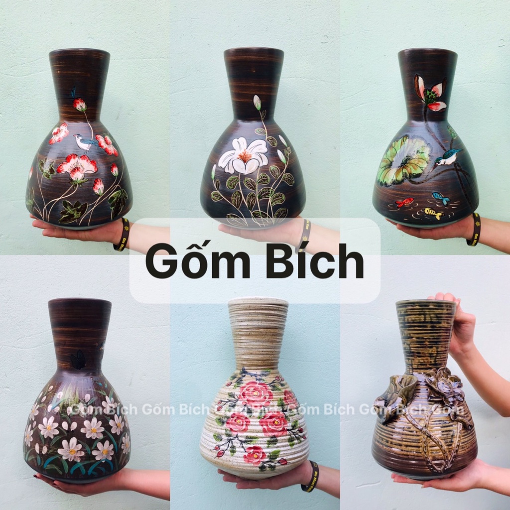 Bình Gốm Cắm Hoa Men Mộc Nhiều Mẫu Có Tai Lọ Hoa Đẹp - Gốm Sứ Bát Tràng