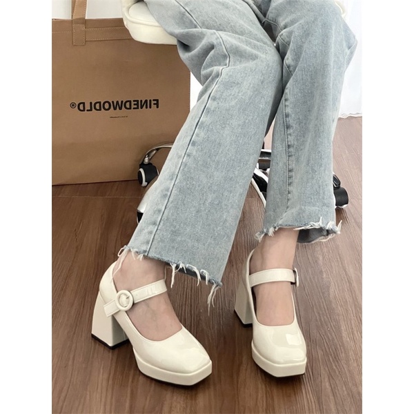 Giày Lolita Nữ Cao Gót Mũi Vuông Chuẩn Hàng Quảng Châu Phong Cách Retro Đơn Giản