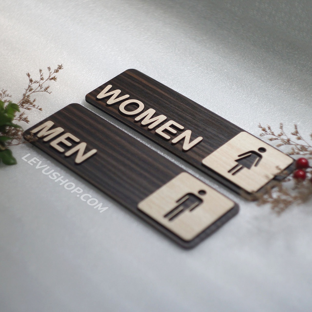 [Mã LIFEXANH03 giảm 10% đơn 500K] Bộ 2 bảng gỗ Toilet Men Women dán cửa trang trí nhà vệ sinh Nam Nữ LEVU-TL18