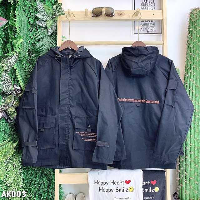 Áo Khoác Jackets Kaki 2 Lớp Chữ Đỏ Cực Hot Màu Đen - AK1003