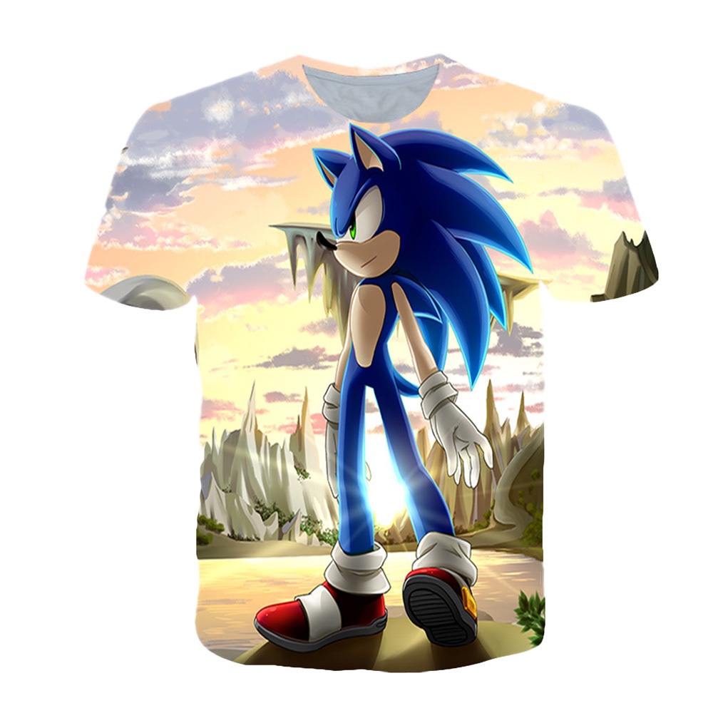 Áo Thun Tay Ngắn In Hình Sonic 3D Bằng Cotton Thoáng Khí Thời Trang Dự Tiệc Cho Bé Trai Và Gái