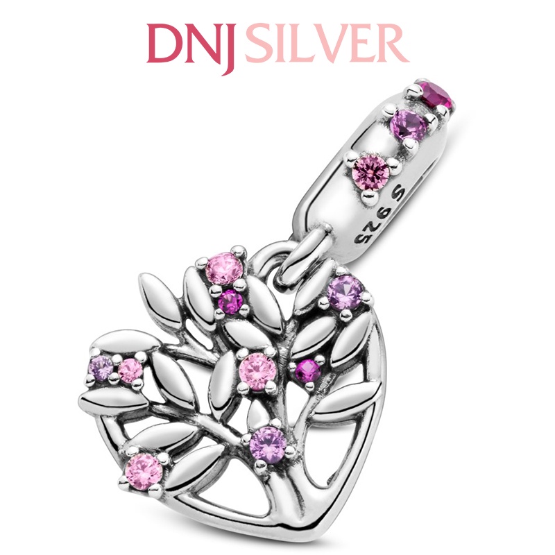 [Hàng cao cấp] Charm bạc 925 cao cấp, hàng chuẩn bạc - Charm Pink Heart Family Tree thích hợp để mix vòng tay charm