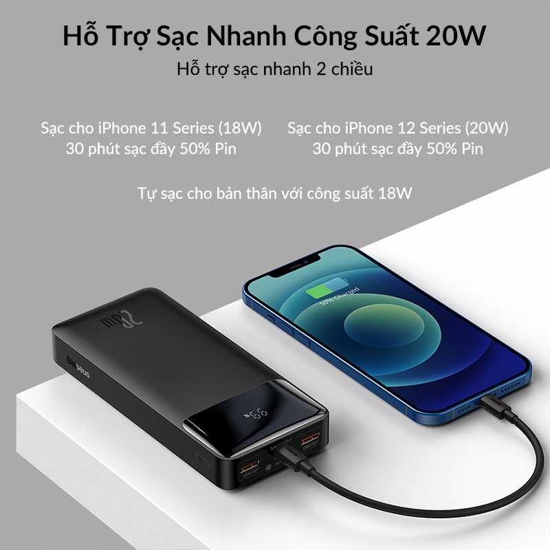 Pin Sạc Dự Phòng Baseus Công Suất 20W Dung Lượng 10.000mah