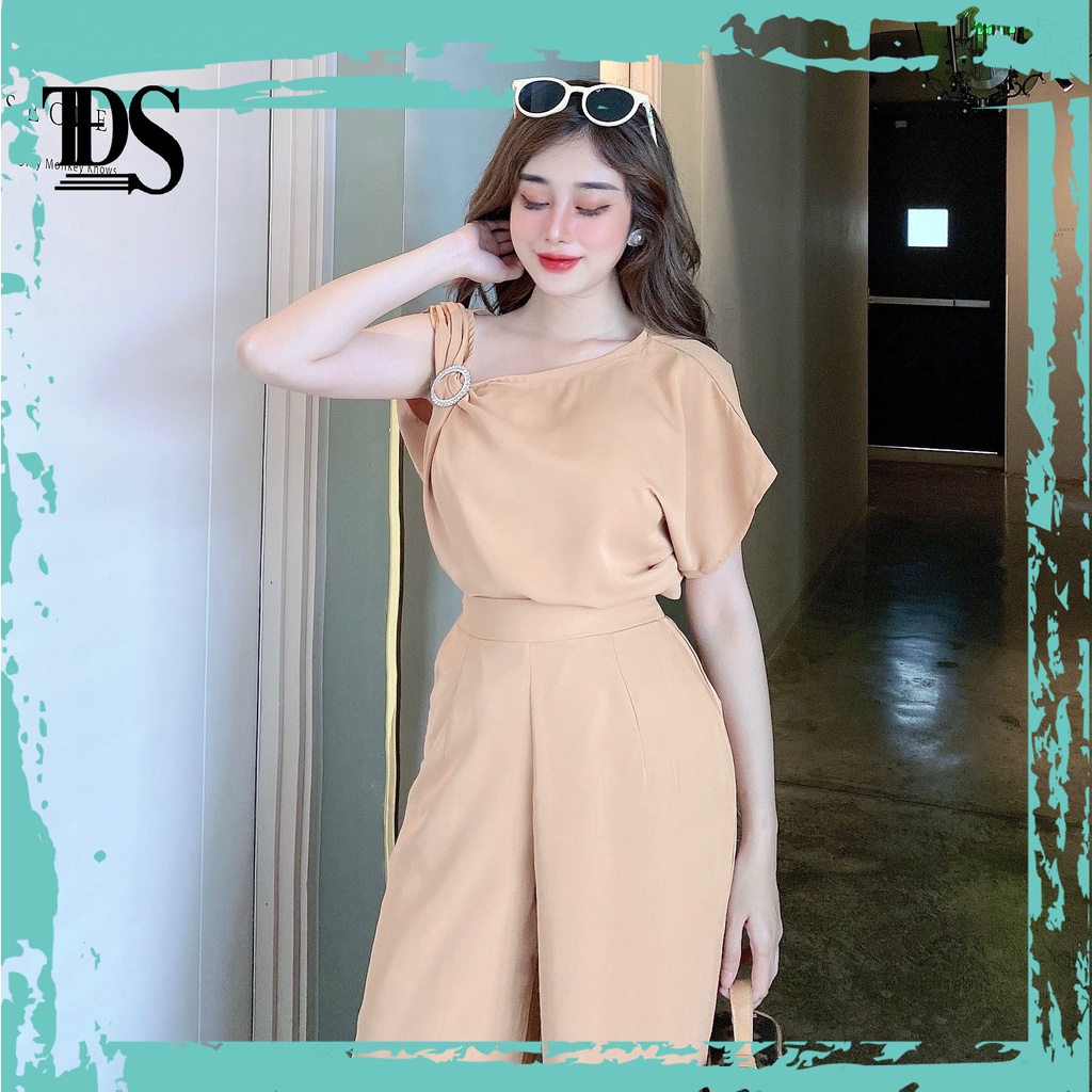 Bộ Quần Áo Nguyên Set Khoen Vai Ống Suông Màu Vàng Đen Xanh Nude Hàng Hiệu Form Dáng Chuẩn Thoải Mái Sành Điệu | BigBuy360 - bigbuy360.vn
