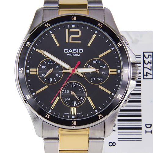 Đồng hồ nam Casio MTP-1374SG-1AVDF Mặt Đen 6 Kim Vàng - Dây Kim Loại Cao Cấp