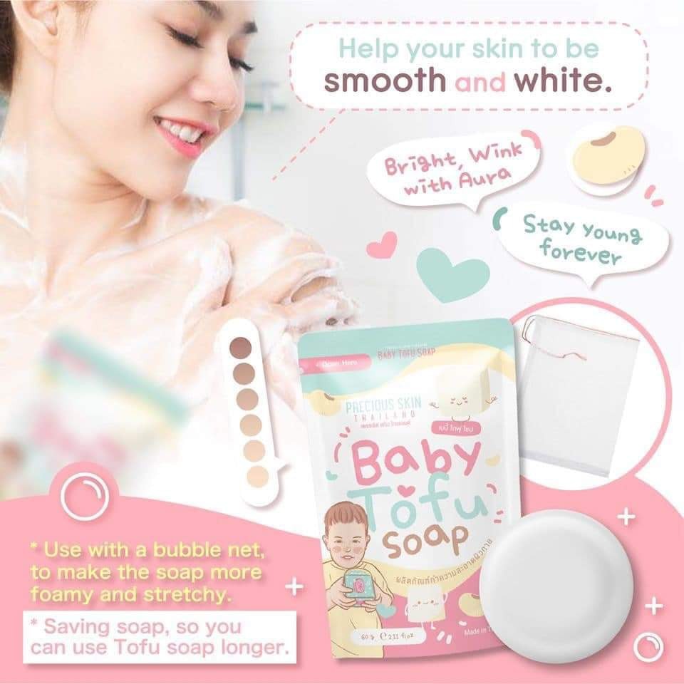 01 Cục Xà Bông Trắng Da BABY TOFU SOAP Precious Skin Thái Lan 60gram