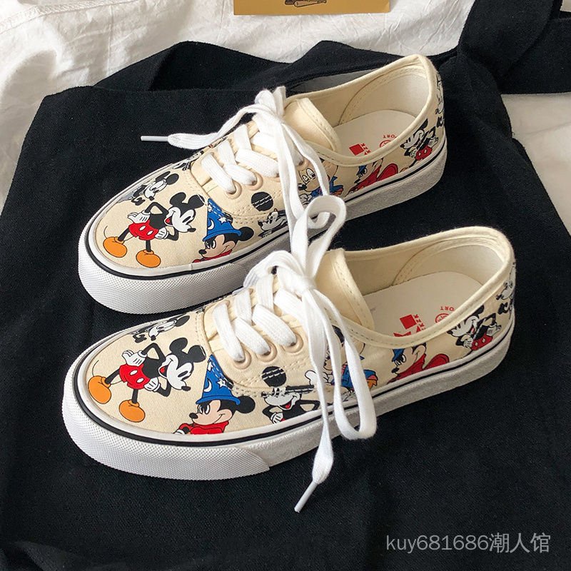 Giày vải Canvas cổ thấp in hình chuột Mickey kiểu Hàn Quốc thời trang mùa hè 2021