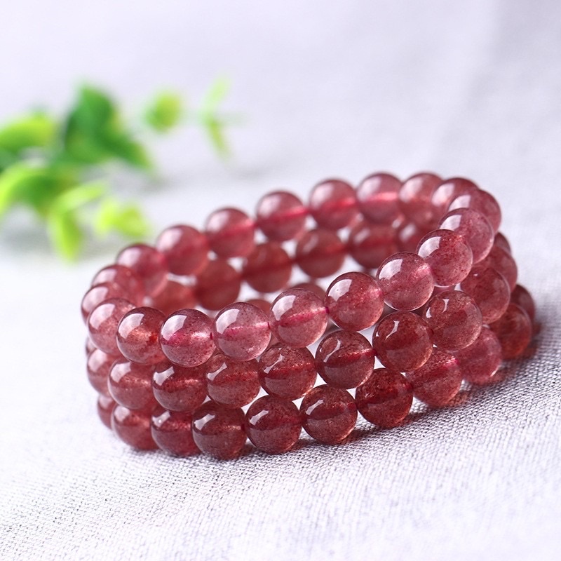 Vòng Tay T.A Dâu Tây Hồng Tự Nhiên - Cầu Tài Lộc, May Mắn Bình An, Tình Duyên, Công Việc Thuận Lợi