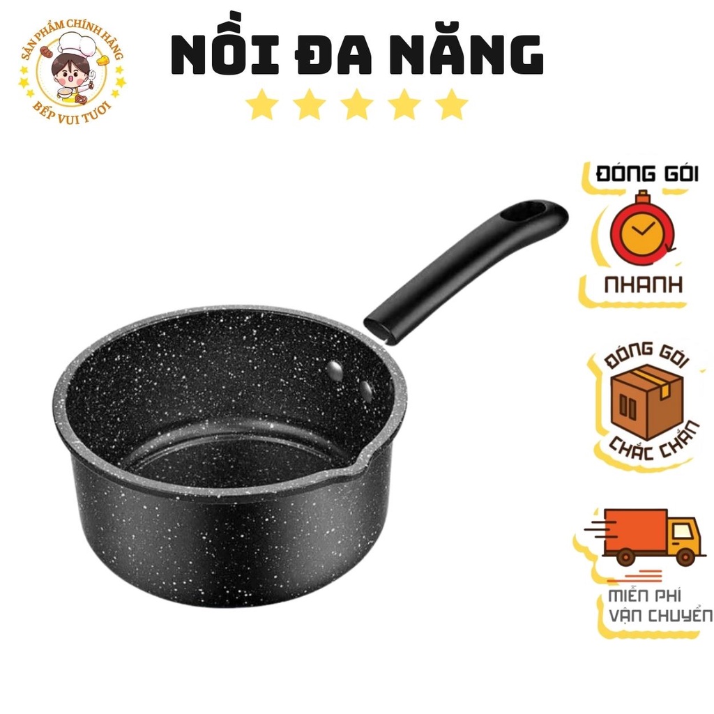 Nồi chống dính vân đá đáy bằng, quánh nấu bột chống dính, tay cầm có thể tháo rời size 18cm ( KHÔNG NẮP)