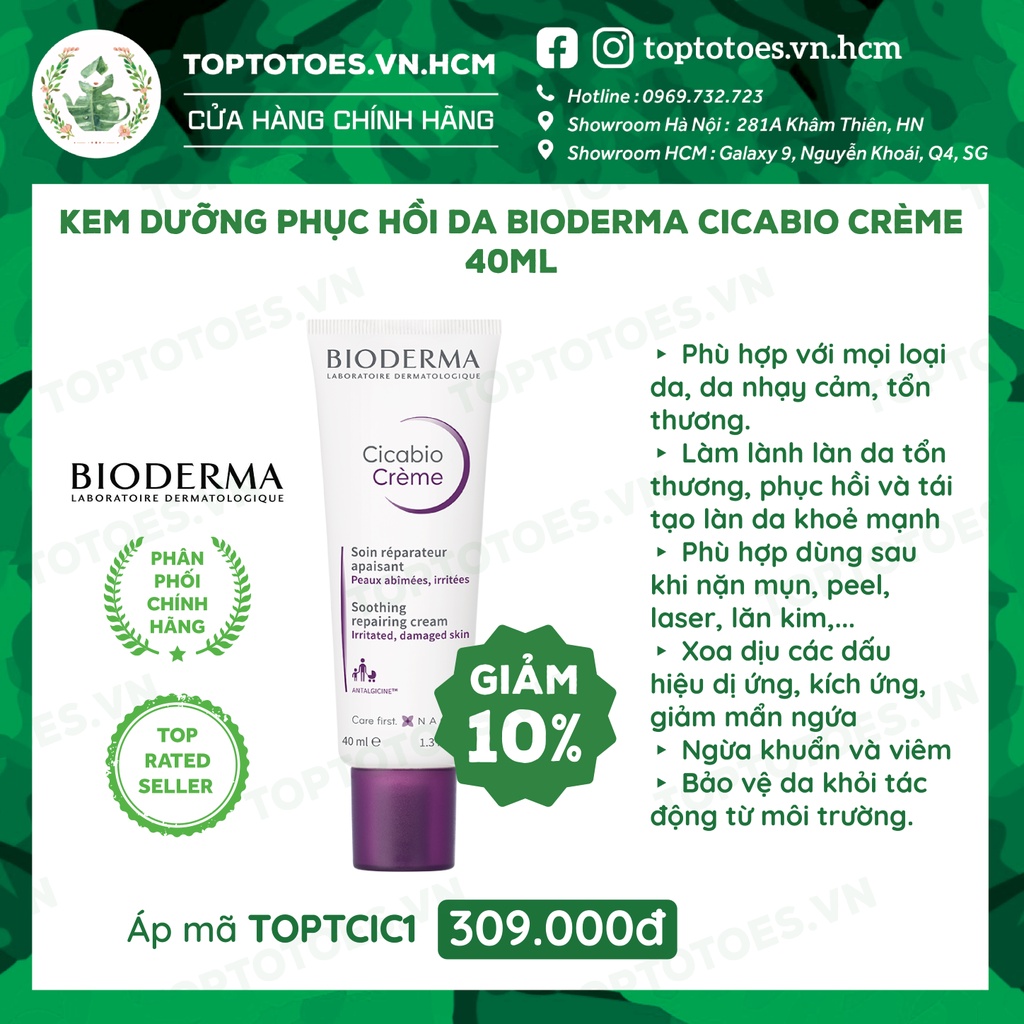 Kem dưỡng phục hồi da tổn thương Bioderma Cicabio Creme 40ML [NHẬP KHẨU CHÍNH HÃNG 100%]