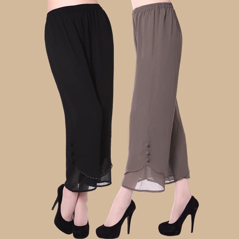 Q1411 Quần ống rộng nữ dài mắt cá vải chiffon hè mát cho người trung tuổi cao cấp hàng nhập