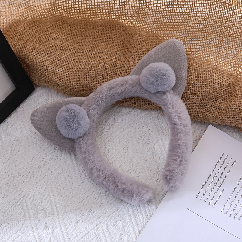 Băng Đô Cài Tóc Rửa Mặt Hình Tai Mèo Phủ Lông Dễ Thương Cho Nữ