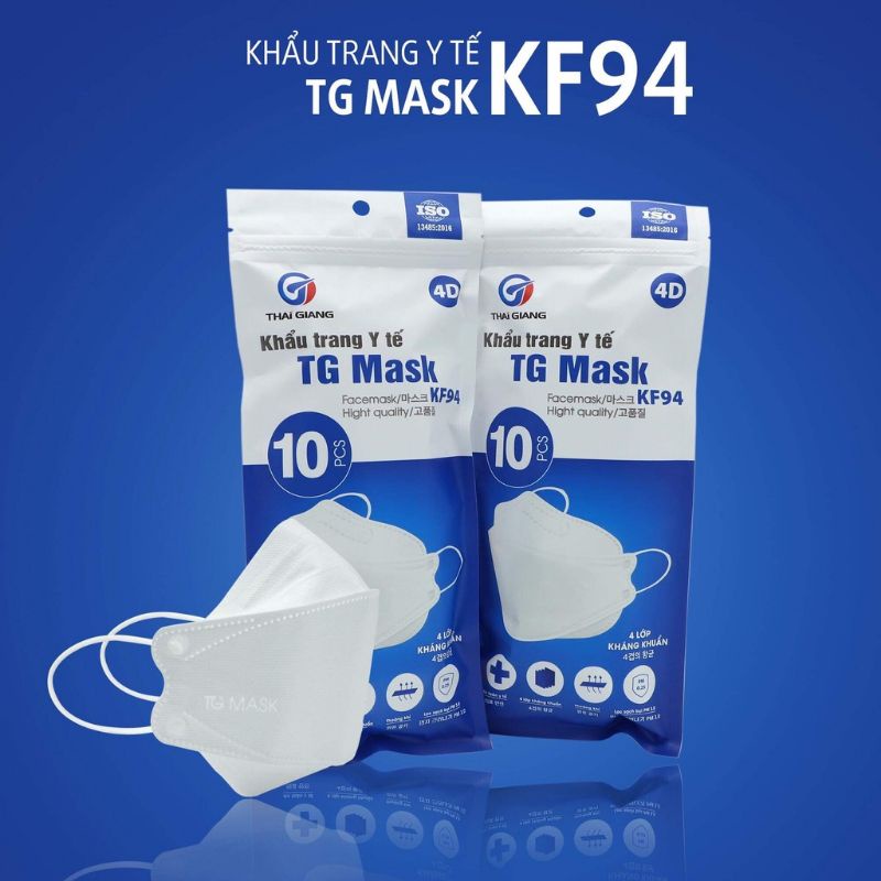 10 Chiếc Khẩu trang y tế 4D KF94 Hàn Quốc 4 lớp Giấy kháng khuẩn &amp; Vải không dệt - Chính Hãng TG Mask
