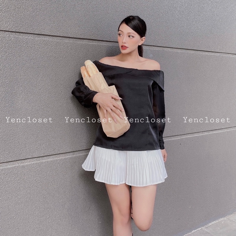 Hình chính chủ - Áo trễ vai sang chảnh hàng thiết kế . Có chân váy, vui lòng note size S M L