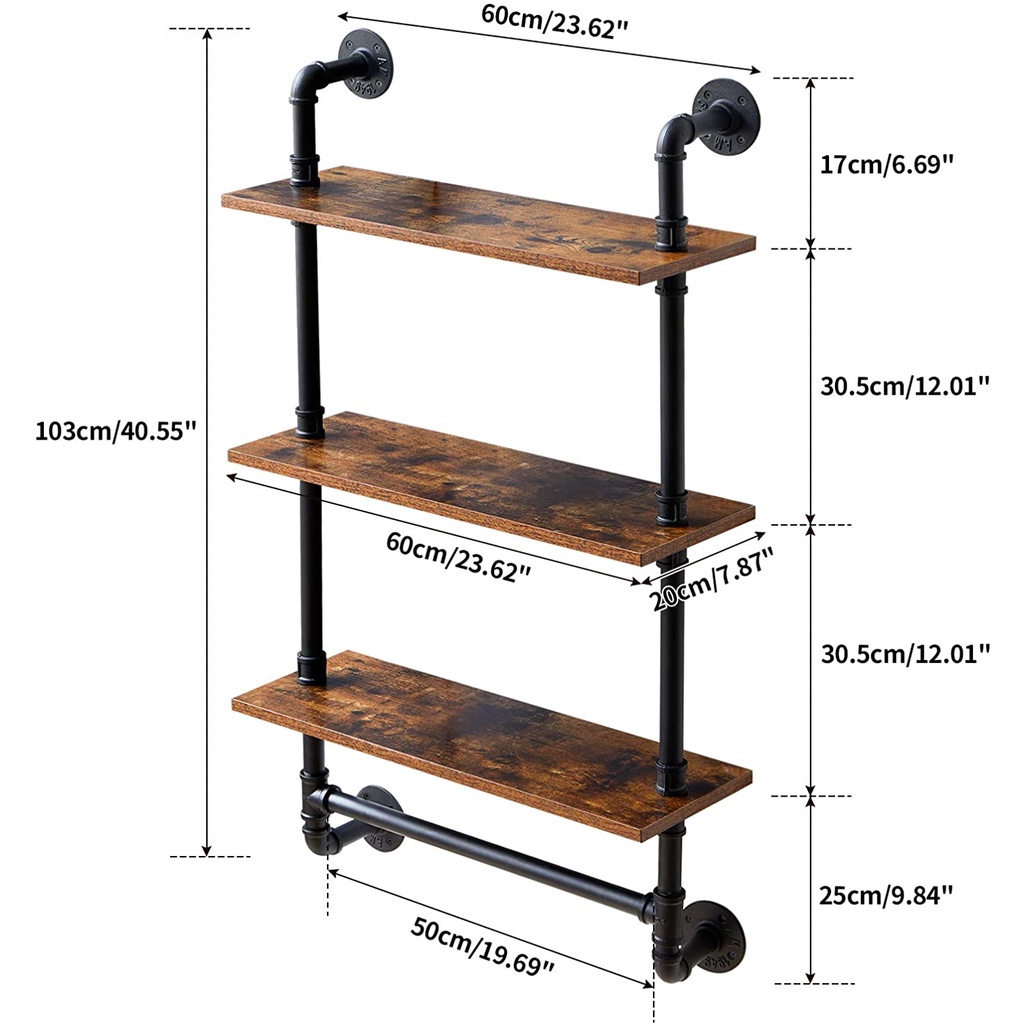 Kệ ống nước treo tường 1 - 3 tầng trang trí decor phòng bếp nhà tắm, phòng khách,...