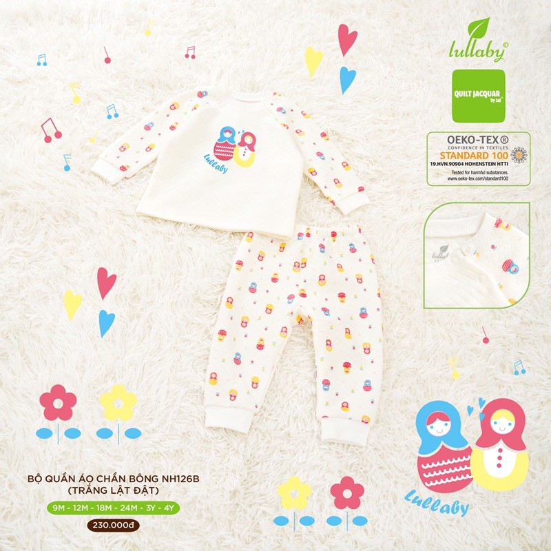 (Hà nam/Lullaby)Bộ nỉ trần bông Lullaby (4 màu) mẫu mới size 6-9m tới 4y