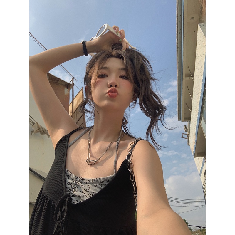 HUANG YOYO  Set Áo Hai Dây Và Áo Khoác cardigan Thời Trang Hàn Quốc Cho Nữ