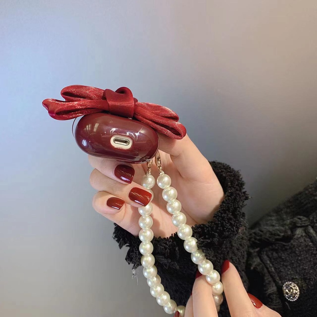 Vỏ hộp sạc tai nghe Bluetooth Airpods 1/2 pro 3 bằng TPU mềm gắn nơ phối dây chuỗi