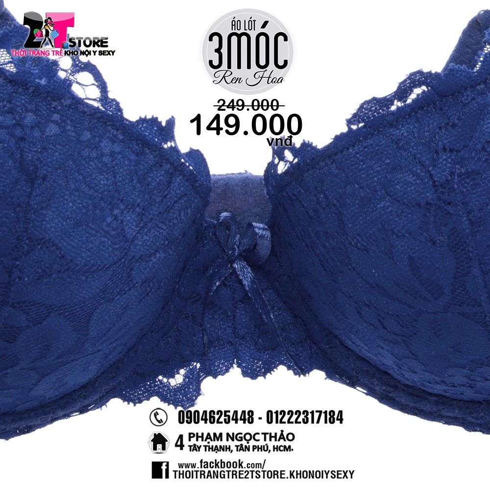 Áo Nâng Ngực Cotton 3 Móc Phối Ren (Xanh Dương)