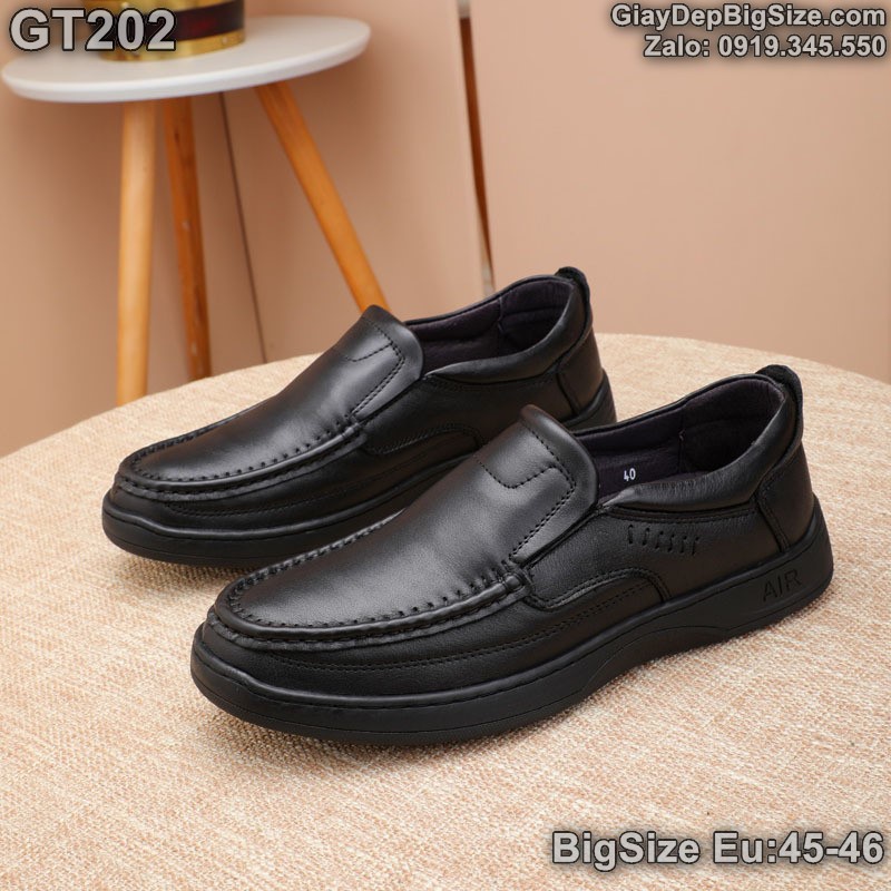 Giày tây lười công sở, giày xỏ da bò big size cỡ lớn Eu:45-46 cho nam cao to chân ú bè - GT202