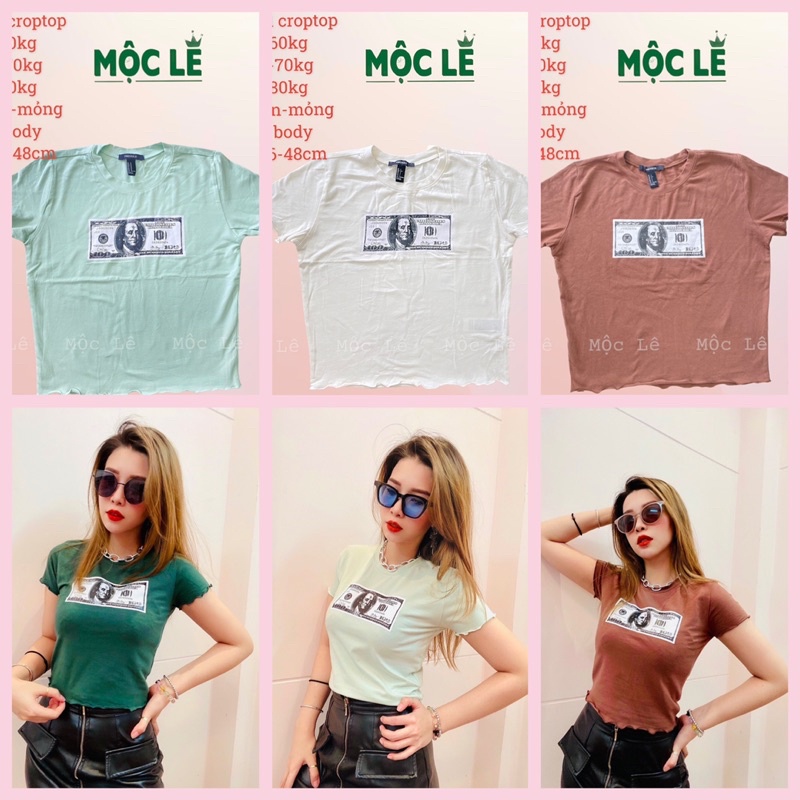 (NEW 40-70kg) Áo thun f21 vnxk croptop cuốn biên xoăn lai form ôm